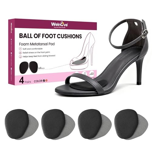 Ball of Foot Cushion Metatarsal Pads – Anti-Rutsch Metatarsal-Polster für ganztägigen Komfort in High Heels, Sandalen, Brautschuhen (Schwarz, 4 Paare)