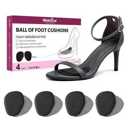 Ball of Foot Cushion Metatarsal Pads – Anti-Rutsch Metatarsal-Polster für ganztägigen Komfort in High Heels, Sandalen, Brautschuhen (Schwarz, 4 Paare)