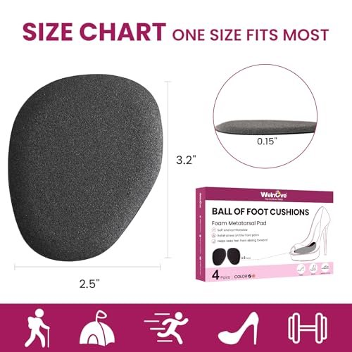 Ball of Foot Cushion Metatarsal Pads – Anti-Rutsch Metatarsal-Polster für ganztägigen Komfort in High Heels, Sandalen, Brautschuhen (Schwarz, 4 Paare)
