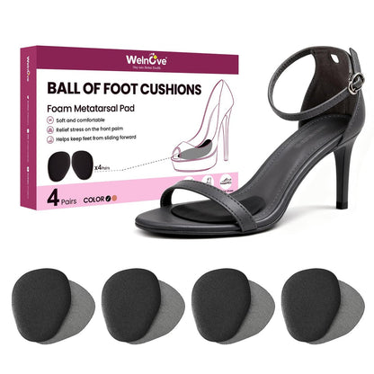 Ball of Foot Cushion Metatarsal Pads – Anti-Rutsch Metatarsal-Polster für ganztägigen Komfort in High Heels, Sandalen, Brautschuhen (Schwarz, 4 Paare)