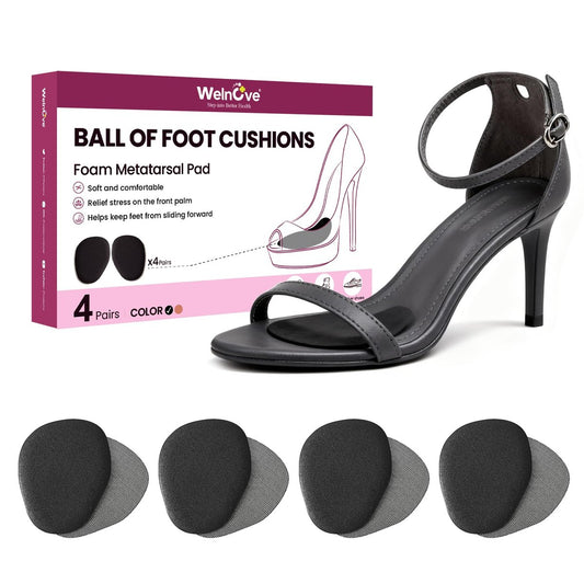 Ball of Foot Cushion Metatarsal Pads – Anti-Rutsch Metatarsal-Polster für ganztägigen Komfort in High Heels, Sandalen, Brautschuhen (Schwarz, 4 Paare)