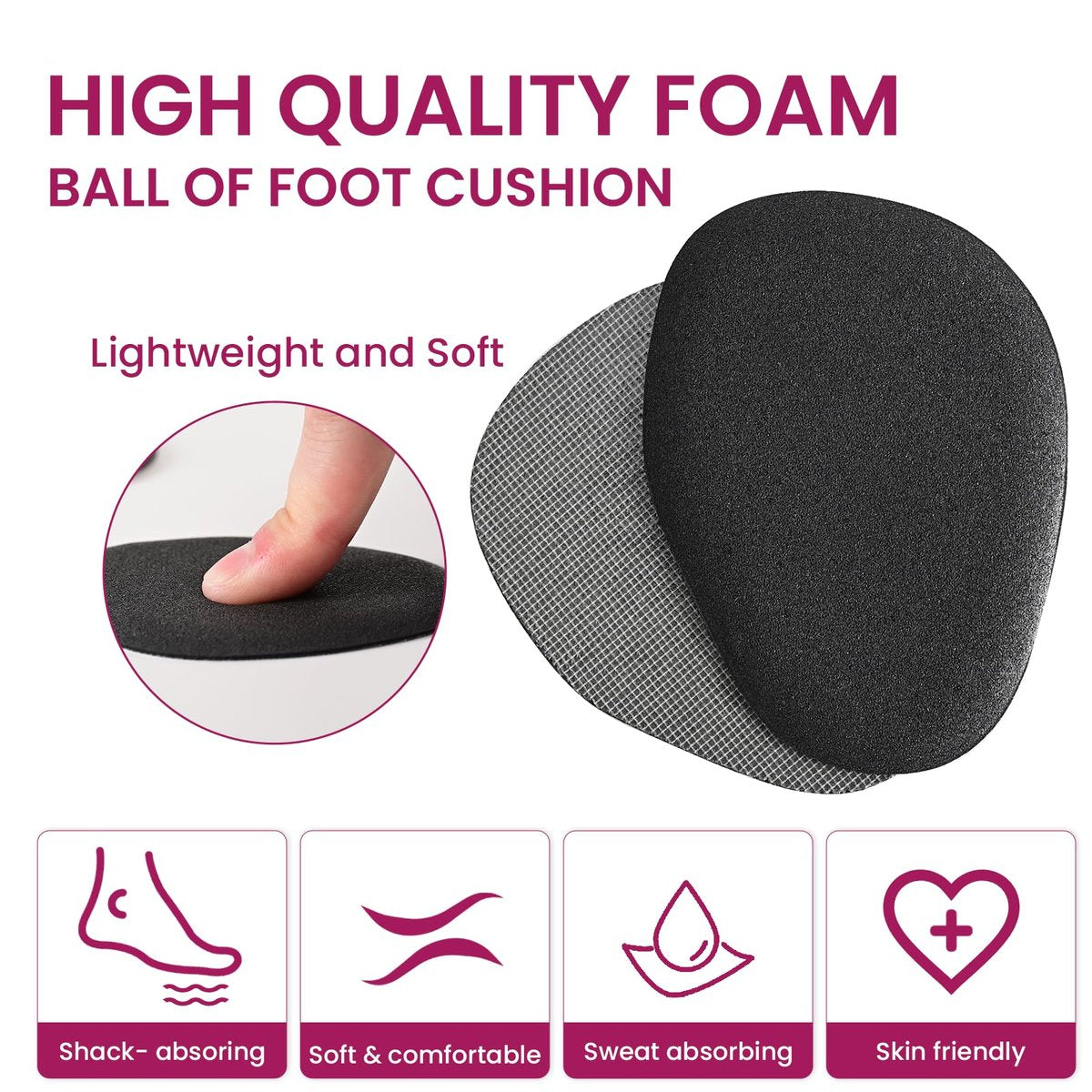 Ball of Foot Cushion Metatarsal Pads – Anti-Rutsch Metatarsal-Polster für ganztägigen Komfort in High Heels, Sandalen, Brautschuhen (Schwarz, 4 Paare)