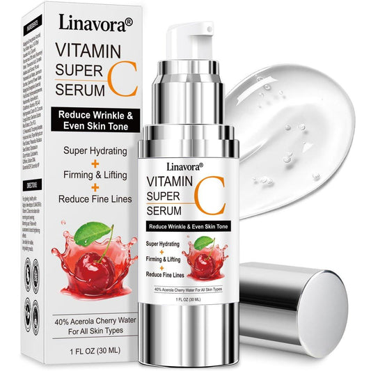 Super Vitamin C Serum für das Gesicht | Natürliche Anti-Aging-Formel mit Vitamin C, Hyaluronsäure, Vitamin E & Koffein - Straffendes Serum für Feuchtigkeit, Faltenreduktion & Aufhellung dunkler Flecken - 30 ml