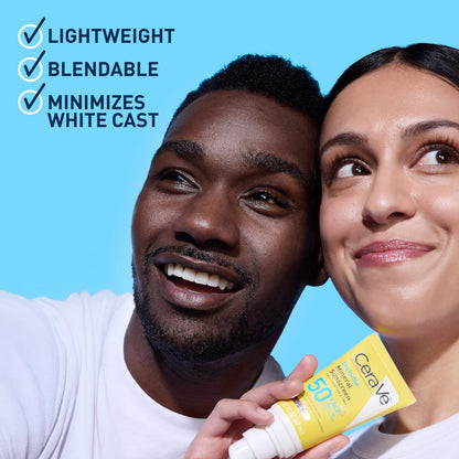 CeraVe Unsichtbarer Mineralischer Sonnenschutz SPF 50, Gesichtssonnencreme für empfindliche Haut mit Zinkoxid & Titandioxid, Vitamin E + Niacinamid + Ceramide, Ölfrei, Reisegröße 1,62 oz