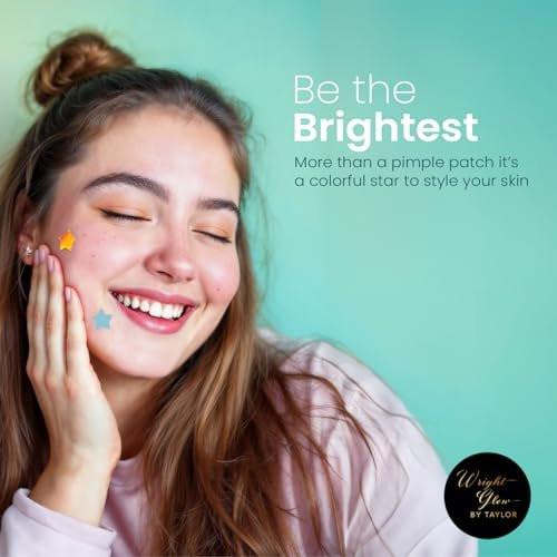 Wright Glow By Taylor Overnight Pimple Fix Patches – Natürliche Inhaltsstoffe, Stern- und Herzförmige Hydrokolloid-Sticker, Doppelgröße 67–85 mm & 66–98 mm, 116 Patches für klare, selbstbewusste Haut