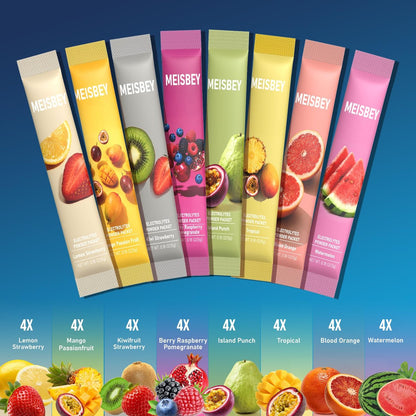 Meisbey Elektrolyt-Pulver-Päckchen – 32 Sticks Zuckerfreie Hydrationspackungen, Flüssiger Täglicher IV Elektrolyt Hydrationsgetränkepulver-Mix mit Vitaminen & Mineralien, Keto-freundlich, Vegan, Nicht-GVO