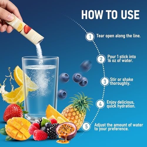 Meisbey Elektrolyt-Pulver-Päckchen – 32 Sticks Zuckerfreie Hydrationspackungen, Flüssiger Täglicher IV Elektrolyt Hydrationsgetränkepulver-Mix mit Vitaminen & Mineralien, Keto-freundlich, Vegan, Nicht-GVO