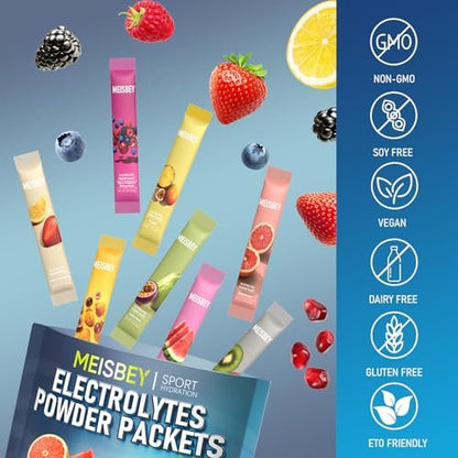 Meisbey Elektrolyt-Pulver-Päckchen – 32 Sticks Zuckerfreie Hydrationspackungen, Flüssiger Täglicher IV Elektrolyt Hydrationsgetränkepulver-Mix mit Vitaminen & Mineralien, Keto-freundlich, Vegan, Nicht-GVO