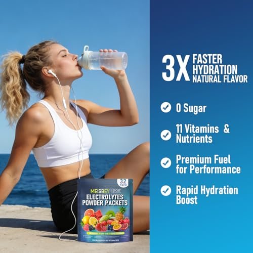 Meisbey Elektrolyt-Pulver-Päckchen – 32 Sticks Zuckerfreie Hydrationspackungen, Flüssiger Täglicher IV Elektrolyt Hydrationsgetränkepulver-Mix mit Vitaminen & Mineralien, Keto-freundlich, Vegan, Nicht-GVO