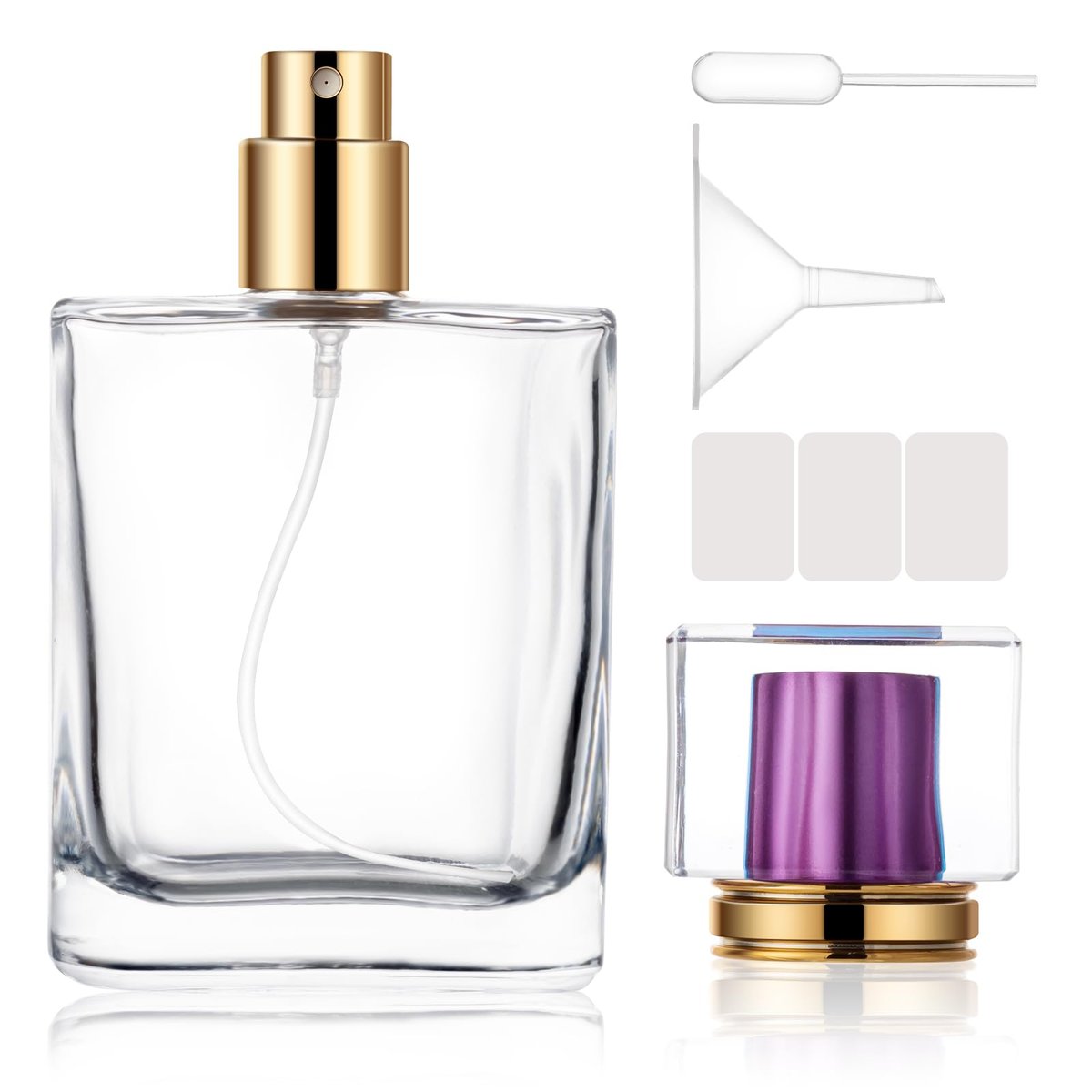 ZHENGYAOYANG Nachfüllbare Parfümflasche 50 ml – Leerer Glaszerstäuber mit lila Deckel
