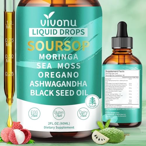 10-in-1 Soursop Bitters Liquid Drops 3000mg – Mit Ashwagandha, Schwarzkümmelöl, Moringa & See Moss für natürliche Antioxidantien, Zellunterstützung und Immunsystem-Boost, reich an Vitamin D & C