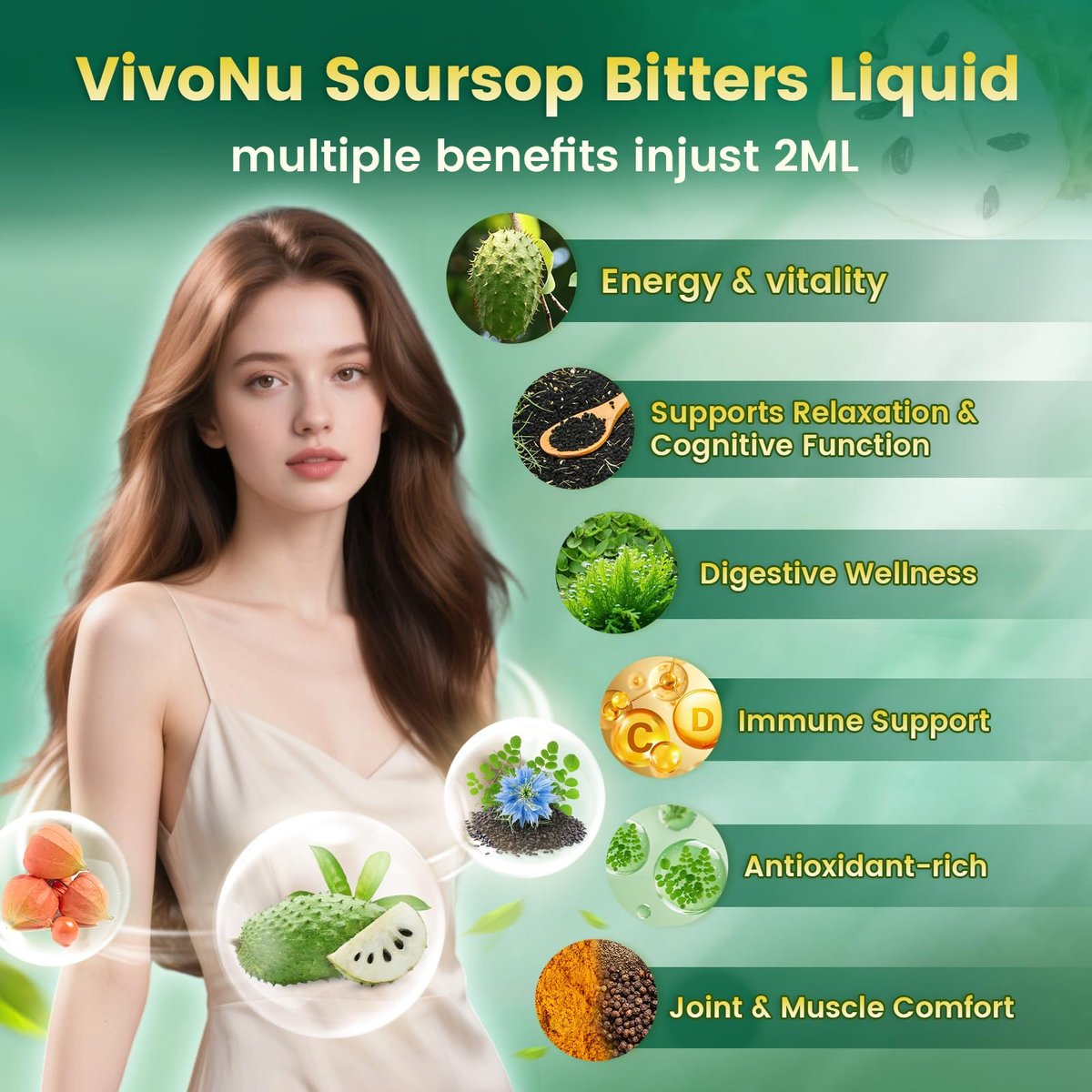 10-in-1 Soursop Bitters Liquid Drops 3000mg – Mit Ashwagandha, Schwarzkümmelöl, Moringa & See Moss für natürliche Antioxidantien, Zellunterstützung und Immunsystem-Boost, reich an Vitamin D & C
