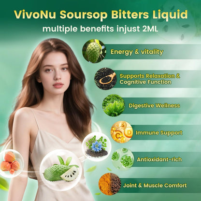 10-in-1 Soursop Bitters Liquid Drops 3000mg – Mit Ashwagandha, Schwarzkümmelöl, Moringa & See Moss für natürliche Antioxidantien, Zellunterstützung und Immunsystem-Boost, reich an Vitamin D & C