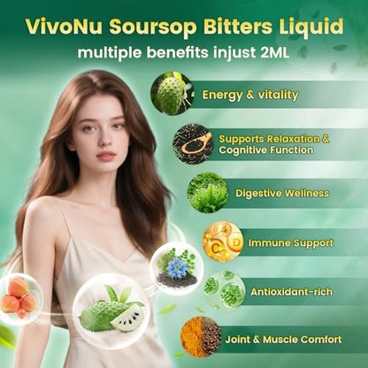 10-in-1 Soursop Bitters Liquid Drops 3000mg – Mit Ashwagandha, Schwarzkümmelöl, Moringa & See Moss für natürliche Antioxidantien, Zellunterstützung und Immunsystem-Boost, reich an Vitamin D & C