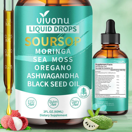 10-in-1 Soursop Bitters Liquid Drops 3000mg – Mit Ashwagandha, Schwarzkümmelöl, Moringa & See Moss für natürliche Antioxidantien, Zellunterstützung und Immunsystem-Boost, reich an Vitamin D & C
