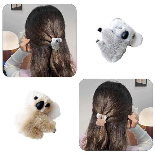 3er-Set Plüsch-Koala-Haarclips in Grau und Khaki – Niedliche Cartoon-Haarspangen für Frauen