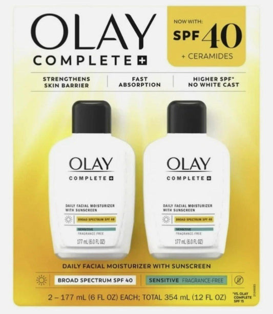 Olay Complete Tägliche Gesichtsfeuchtigkeitscreme mit LSF 40 Sonnenschutz, 2er-Pack, 177 ml (6,0 FL OZ) pro Stück, insgesamt 354 ml (12,0 FL OZ)