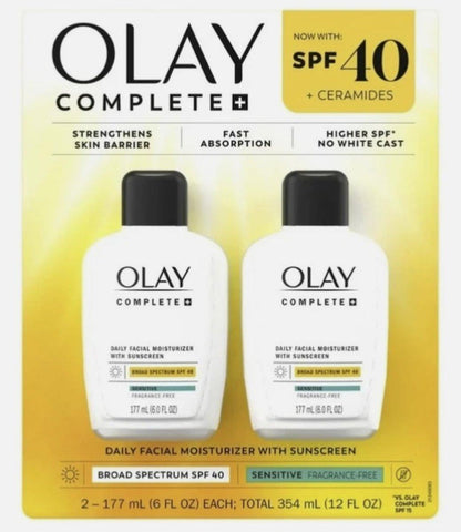 Olay Complete Tägliche Gesichtsfeuchtigkeitscreme mit LSF 40 Sonnenschutz, 2er-Pack, 177 ml (6,0 FL OZ) pro Stück, insgesamt 354 ml (12,0 FL OZ)