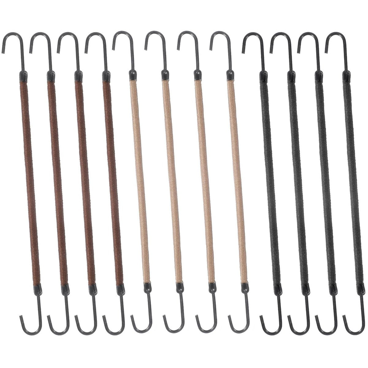 Matwsec 12 Stück Elastische Haken-Haargummis, Kleine Pferdeschwanz-Halter mit Haken, Styling-Bungee-Haargummis für Frauen und Mädchen mit lockigem Langhaar (Schwarz, Kaffee und Aprikose)