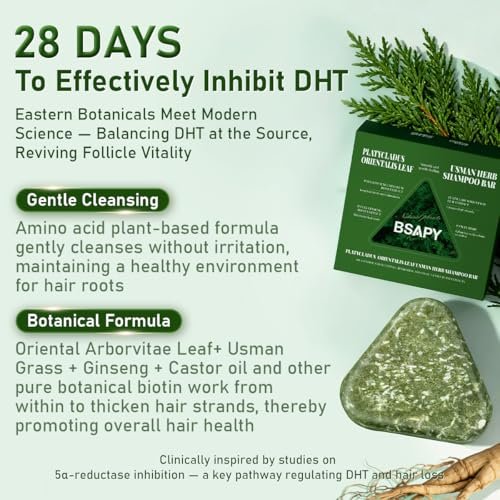 BSAPY Anti-Haarausfall Shampoo Bar – DHT-Blocker mit Polygonum, Ginseng & Teebaumöl, stärkt die Haarwurzeln, reduziert Haarausfall, für dünner werdendes Haar, pflanzliche Haarwuchs-Seife 120g