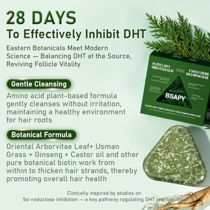 BSAPY Anti-Haarausfall Shampoo Bar – DHT-Blocker mit Polygonum, Ginseng & Teebaumöl, stärkt die Haarwurzeln, reduziert Haarausfall, für dünner werdendes Haar, pflanzliche Haarwuchs-Seife 120g