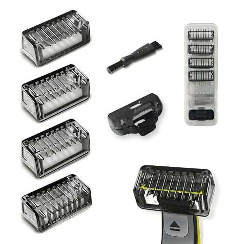 LSAUVWN Aufsteckkämme-Set mit Aufbewahrungsbox, kompatibel mit Philips Norelco OneBlade Griffen, 1/2/3/5 mm Führungskämme, 0/3 mm Körperkamm und Schutzkappe für Elektrorasierer-Zubehör für Männer