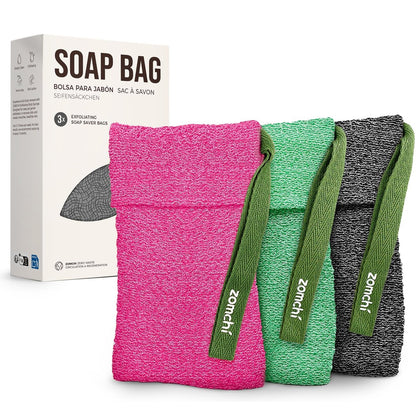 ZOMCHI 3er-Pack Peeling-Seifenbeutel, Körperpeeling-Schwamm, Seifenspender für Seifenstücke, Seifenbeutel für Tiefenpeeling