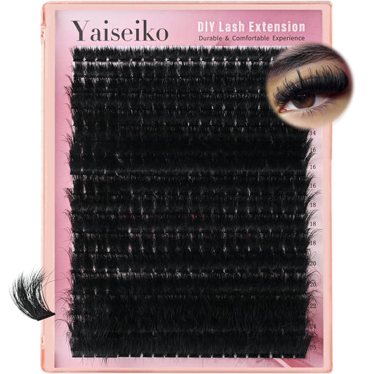 Yaiseiko Full Volume 300D Wimperncluster 8-25mm – 340 Stück dicke Wimpernverlängerung, wasserfest, weich, synthetische Fasern