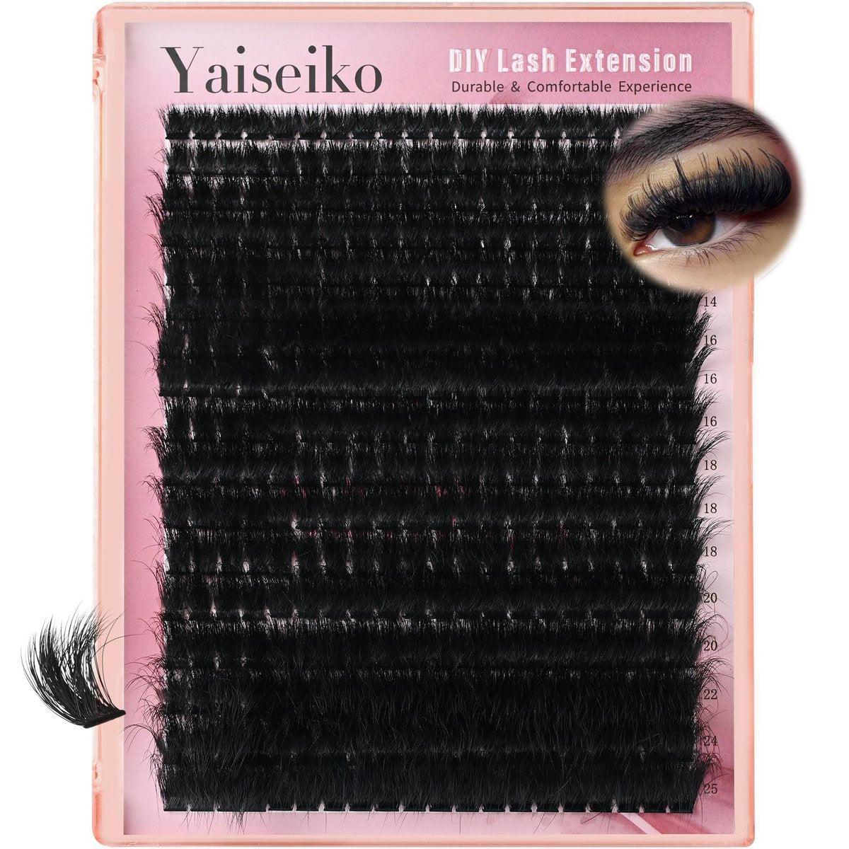 Yaiseiko Full Volume 300D Wimperncluster 8-25mm – 340 Stück dicke Wimpernverlängerung, wasserfest, weich, synthetische Fasern