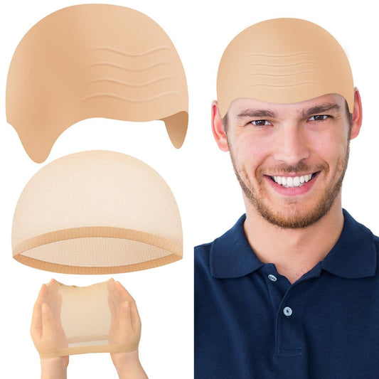 LLMSIX Latex-Glanzkopfkappe mit Nylon-Perückenhauben-Set für Erwachsene – Glatzkopf-Kostüm für Damen und Herren für Weihnachts-, Halloween- und Mottopartys