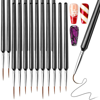 FANDAMEI 20-teiliges Nagelkunst-Pinselset: Dünne Linierpinsel für lange Linien, 7/9/11/15/20mm, Schwarz