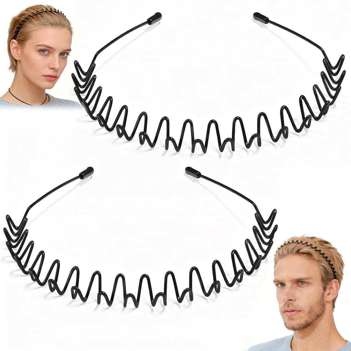 ZASZO 2er-Pack Metall-Haarband: Wellenförmiges Spring Metal Stirnband für Damen & Herren, Elastisch, Rutschfest, für den Alltag, Sport & mehr