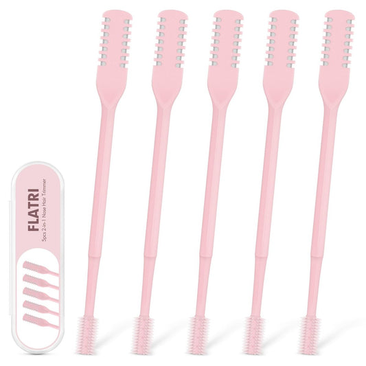 FLATRI 5er-Pack 2-in-1 Nasenhaarschneider, 360° drehbarer Nasenhaartrimmer doppelseitig, tragbarer manueller Nasentrimmer für Damen und Herren (Pink)