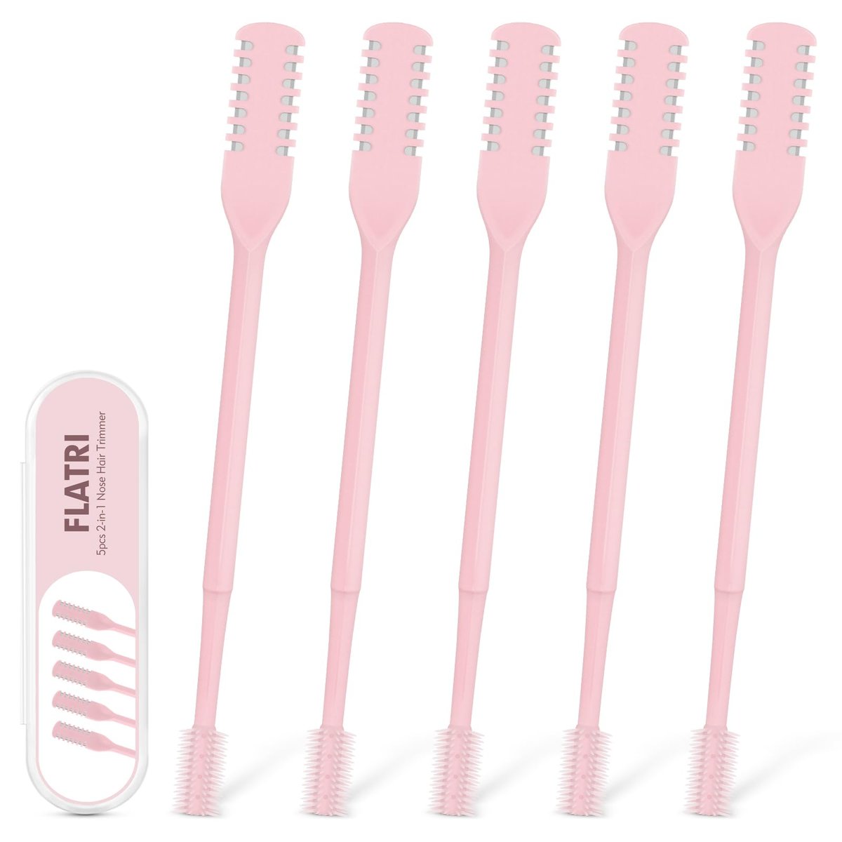 FLATRI 5er-Pack 2-in-1 Nasenhaarschneider, 360° drehbarer Nasenhaartrimmer doppelseitig, tragbarer manueller Nasentrimmer für Damen und Herren (Pink)