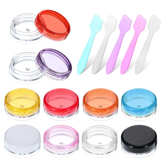 10 Stück Probenbehälter mit Deckel, 2g Mini Reisegläser, Reisebehälter für Cremes, nachfüllbare Make-up-Probenbehälter, klare Probendöschen mit Minispateln für Toilettenartikel, Cremes (3x1,2 cm)