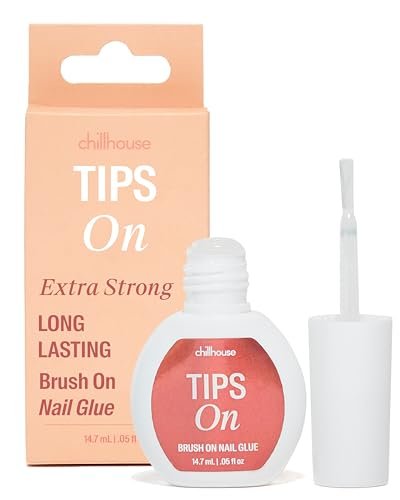 Chillhouse Tips On, Brush on Nail Glue – Extra-Stark & Langanhaltend – Präziser Pinselapplikator – Kleber für Press-On-Nägel – Lange Haftung – Einfach Anzuwenden – Frauengeführt – Schönheits- & Pflegeprodukt – 0,05 fl oz