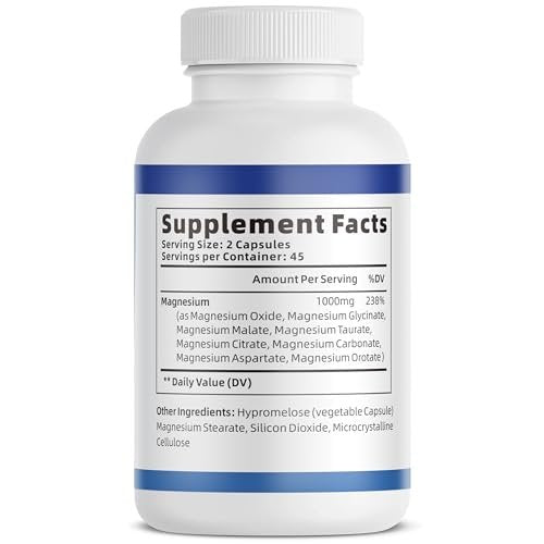 1000mg Magnesium Komplex für Frauen & Männer* – 8 elementare Magnesiumformen (Glycinat, Citrat, Malat, Taurat, Oxid, Carbonat, Aspartat, Orotat) für Knochen, Muskeln, Erholung, Energie – vegan, 90 Kapseln