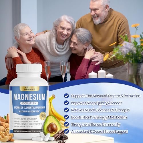 1000mg Magnesium Komplex für Frauen & Männer* – 8 elementare Magnesiumformen (Glycinat, Citrat, Malat, Taurat, Oxid, Carbonat, Aspartat, Orotat) für Knochen, Muskeln, Erholung, Energie – vegan, 90 Kapseln