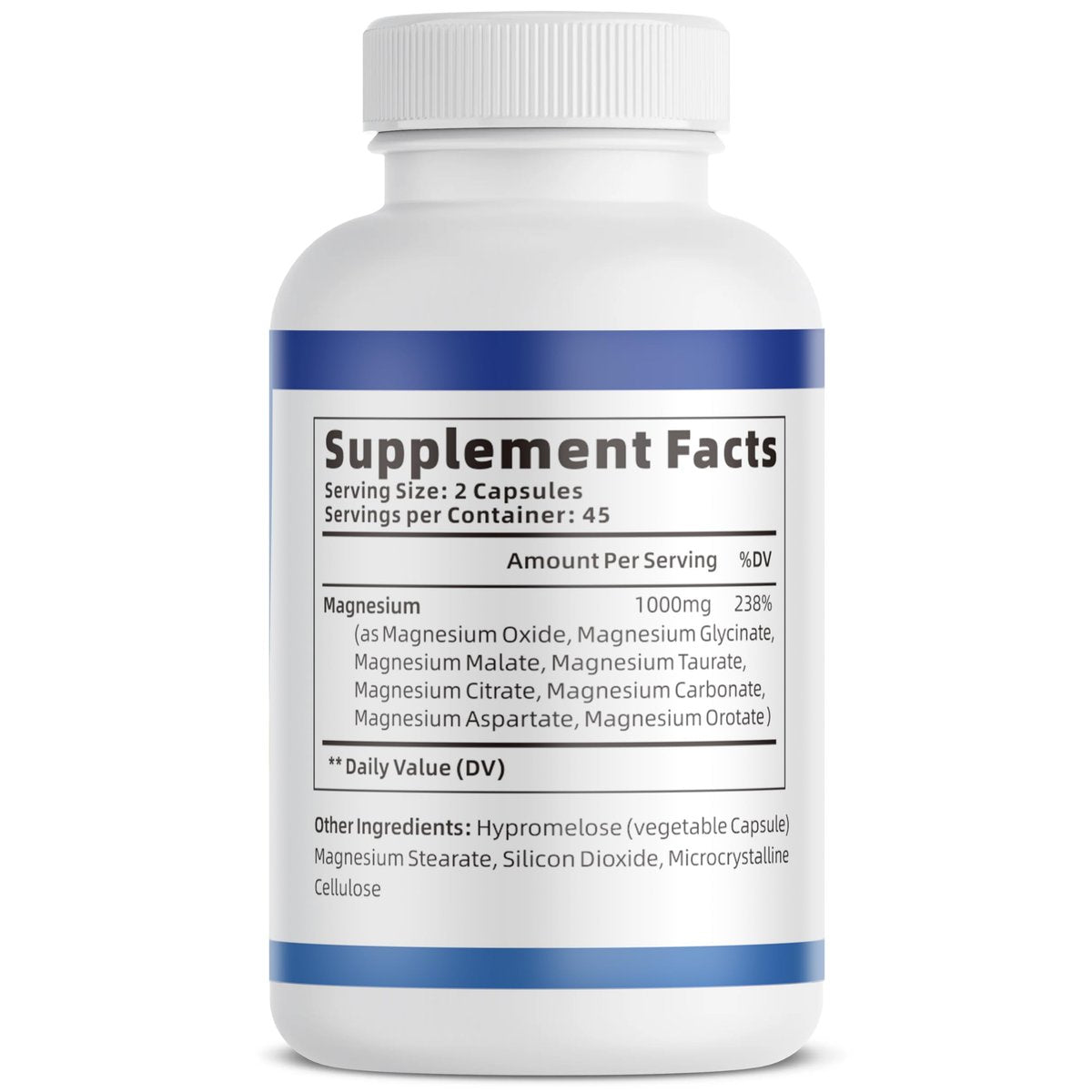 1000mg Magnesium Komplex für Frauen & Männer* – 8 elementare Magnesiumformen (Glycinat, Citrat, Malat, Taurat, Oxid, Carbonat, Aspartat, Orotat) für Knochen, Muskeln, Erholung, Energie – vegan, 90 Kapseln