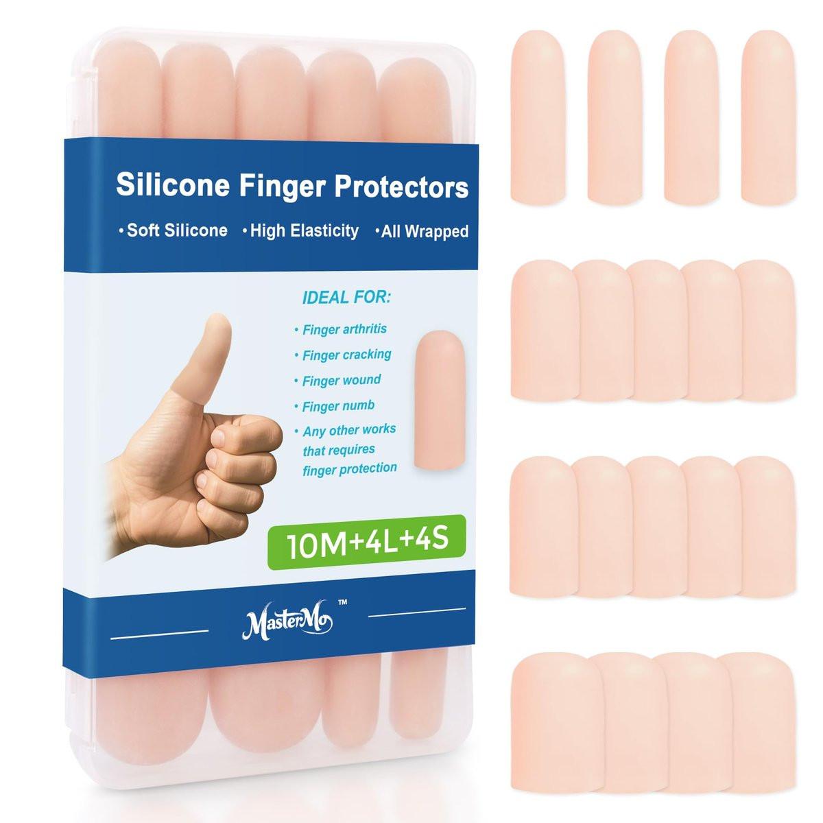 Gel-Fingerkuppenschutz aus Silikon – Fingerhülsen für Daumen- und Fingerschutz, ideal bei Schmerzen, Rissen, Blasen und Hornhaut (Hautfarbe, 10M+4L+4S)