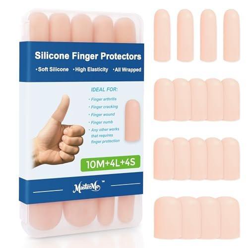 Gel-Fingerkuppenschutz aus Silikon – Fingerhülsen für Daumen- und Fingerschutz, ideal bei Schmerzen, Rissen, Blasen und Hornhaut (Hautfarbe, 10M+4L+4S)
