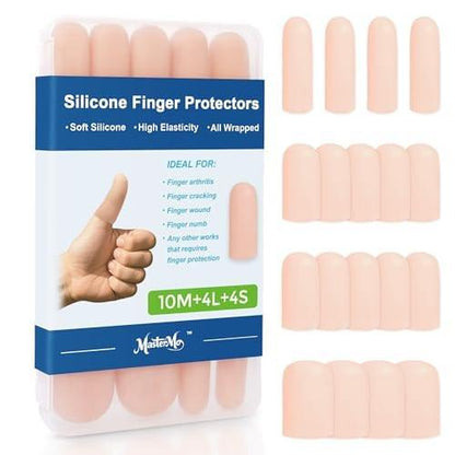 Gel-Fingerkuppenschutz aus Silikon – Fingerhülsen für Daumen- und Fingerschutz, ideal bei Schmerzen, Rissen, Blasen und Hornhaut (Hautfarbe, 10M+4L+4S)