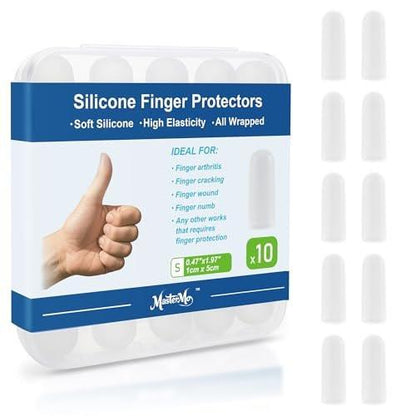 Gel-Fingerlinge Silikon Fingerkappen für Daumen- und Fingerschutz – Schmerzlinderung bei Triggerfinger, Arthritis, Rissen, Blasen, Hornhaut, Nagelhaut (10 Stück, Klar, Größe S)