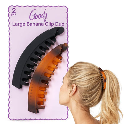 Goody Großer Bananen-Haarclip Set – Sicherer Halt ohne Knicke, Styling-Accessoire für alle Haartypen, Schwarz und Schildpatt, 2 Stück