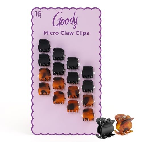 Goody SlideProof Mini Claw Clips – Sicherer Halt für feines Haar, 16er-Pack Schwarz/Schildpatt