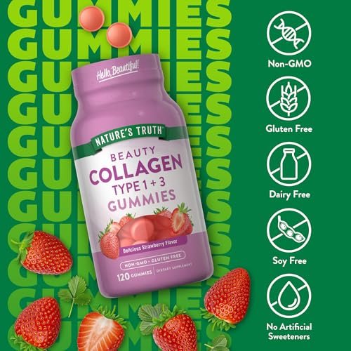 Nature's Truth Kollagen-Peptid-Gummis für Frauen | 120 Stück | Typ 1 und 3 | Erdbeergeschmack | Nicht-GVO & glutenfrei