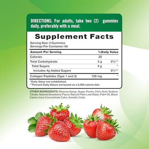 Nature's Truth Kollagen-Peptid-Gummis für Frauen | 120 Stück | Typ 1 und 3 | Erdbeergeschmack | Nicht-GVO & glutenfrei