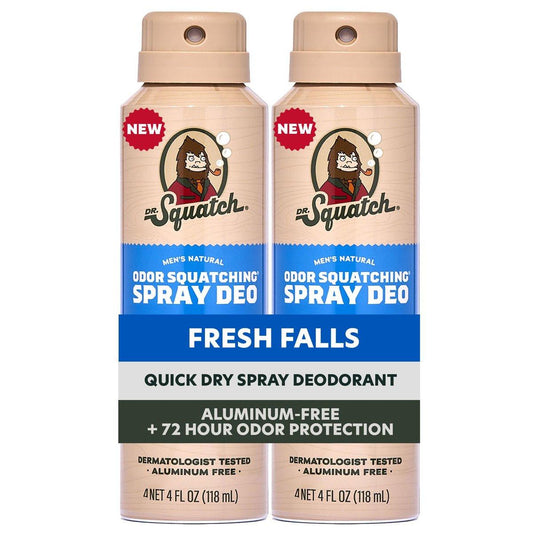 Dr. Squatch Natural Deodorant Spray für Männer – Schnelltrocknend, Aluminiumfrei, Dermatologisch getestet – Für alle Hauttypen – Fresh Falls, 4 oz (2er-Pack)