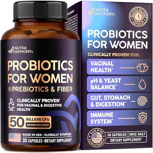 Probiotika für Frauen 50 Milliarden KBE - Vaginale Probiotika klinisch bewiesen für Hefe- & pH-Gleichgewicht - Verdauung & Blähungen Linderung - 8 Stämme + Präbiotika - Verzögerte Freisetzung - Laborgeprüft, 30 Kapseln