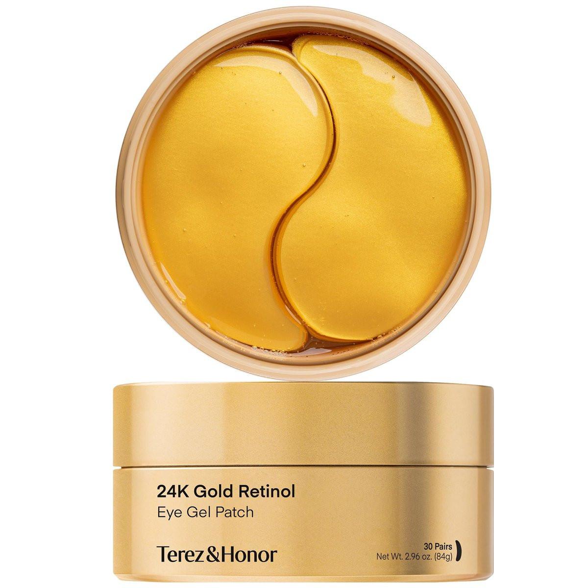 TEREZ & HONOR 24K Gold Retinol Unter Augenpflaster – 60 Koreanische Hydrogel-Augenmasken mit Kollagenpeptid gegen Falten, dunkle Augenringe, Schwellungen, für Ausstrahlung und Festigkeit – Selbstpflege, Geschenke für Damen und Herren